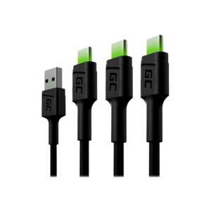 Green Cell GC Ray 3x Kabel USB-C, zielone podświetlenie LED - Kabel USB