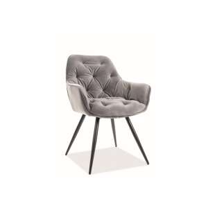 Cherry Velvet étkező szék fekete lábakkal, szürke bársony kárpitozással - Étkező szék