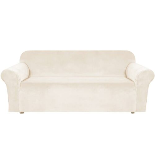 Beige velvet sofa cover for 3-seater sofa