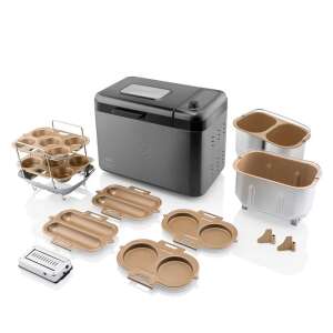 ETA Duplica II bread maker with accessories, including two bread pans, a muffin pan, a roll pan, and a raisin dispenser - Bread Maker