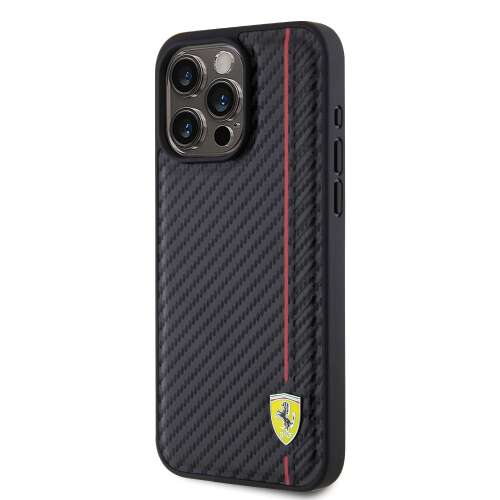 Ferrari Carbon Vertical Red Line Apple iPhone 15 Pro Max telefontok, fekete