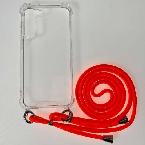 Sam A35 5G transparente TPU+PC Handyhülle mit orangefarbenem Lanyard