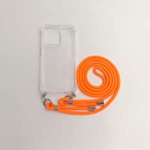 iPhone 15 Klarer Fall mit orangefarbenem Lanyard, TPU+PC Material, stoßfest, rutschfest, schlanke Passform, bequem, verstellbar, langlebig, für Wandern, Einkaufen, Klettern, Spaziergänge - Handyhüllen