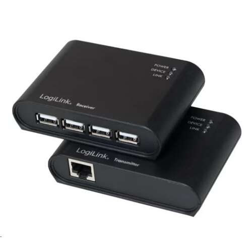LogiLink UA0230 4 Portos USB 2.0 Hub, fekete, hálózati kiterjesztő, USB Ethernet-en keresztül, USB Ethernet adapter