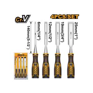 INGCO 4 részes véső készlet, 6mm, 12mm, 19mm, 25mm, műanyag nyéllel - Véső
