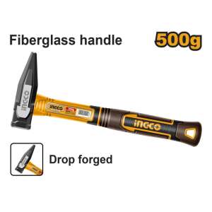 INGCO 500g üvegszálas nyélű kalapács, kovácsolt, fekete fej, sárga és barna nyél - INGCO