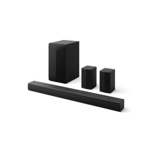Angled view of LG S60TR 440W 5.1 Soundbar with Subwoofer and Rear Speakers - Audio