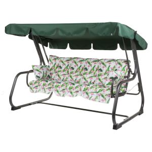 Parma 4 személyes hintaágy flamingó mintás párnákkal és zöld tetővel - Hintaágy & Hintaszék