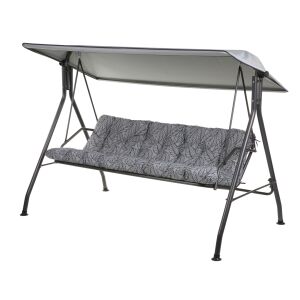 Sevilla 4 személyes hintaágy szürke levélmintás párnákkal és tetővel - Hintaágy & Hintaszék