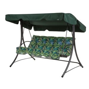 Patio Casablanca 3 személyes hintaágy zöld levél mintás párnákkal és sötétzöld tetővel. - Hintaágy