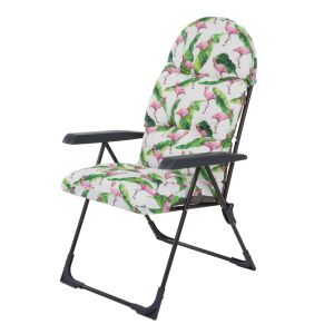 Patio Samar Flamingós összecsukható kerti szék állítható háttámlával és flamingó mintás párnával - Patio