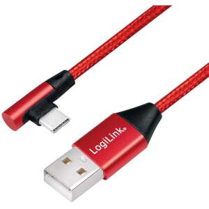 LogiLink CU0146 czerwony kabel USB-A do USB-C, zginany pod kątem 90 stopni, 1 metr - Kabel