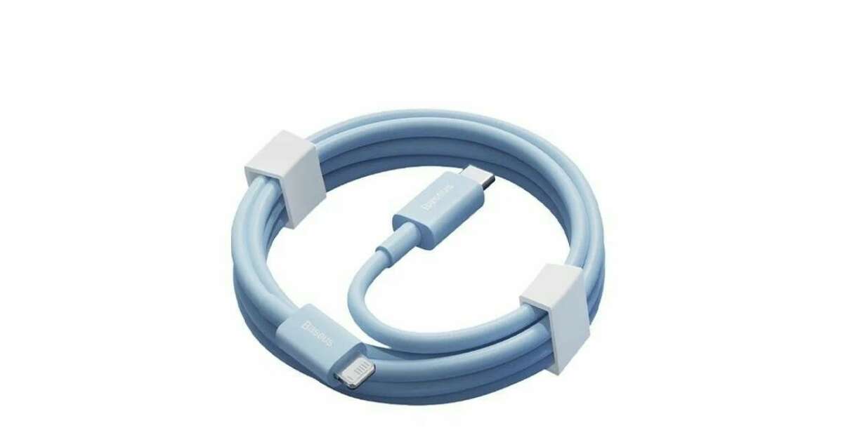 Cablu de încărcare și date USB Type-C, Lightning, 100 cm, 20W, cu protecție anti-rupere, încărcare rapidă, PD, Baseus Superior, CAYS001903, albastru deschis 111099992