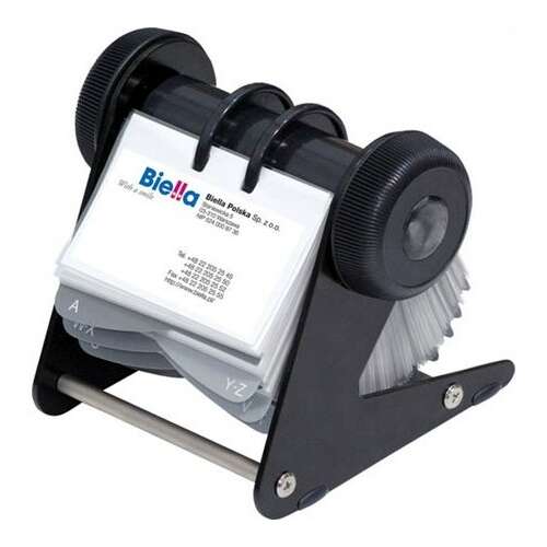 Black metal rotating business card holder with alphabetical tabs, DONAU 400 capacity