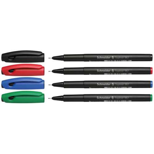 Schneider Topliner 967 fine liner olovke, set od 4, crna, crvena, plava, zelena