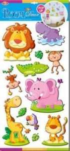 Marko Falidekor 3D Szafari Falmatricák, Pop Up, Gyermek Szoba Dekor, Dzsungel Állatok, Oroszlán, Elefánt, Zsiráf, Majom, Hipopótam, Krokodil, Papagáj, Tigris - Marko