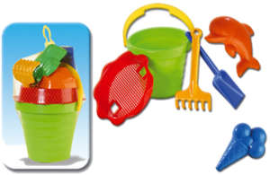 Großes Sandkastenset mit Wellblecheimer, 6-teilig