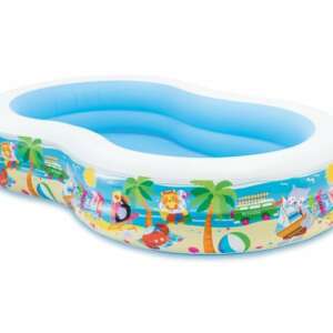 Paradise Lagoon aufblasbarer Familienpool, 262x160x46 cm, ovale Form mit Strand-Cartoon-Druck - Intex