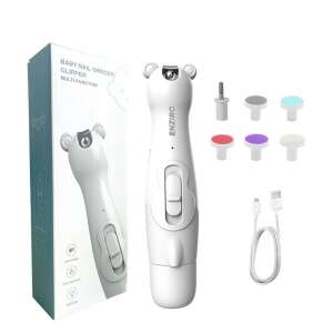 Pila de Unghii Profesionala pentru Bebelusi ENZIRO™, Electrica, cu Unghiera, 6 Capete Incluse, Lumina LED, Incarcare USB, Alba 102046161 - Foarfece și clești pentru manichiura