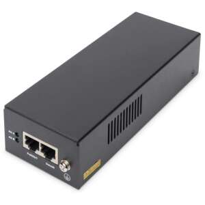 Digitus DN-95109 Gigabit PoE++ Injector, widok z przodu, pokazujący porty i przycisk zasilania - Punkt dostępu