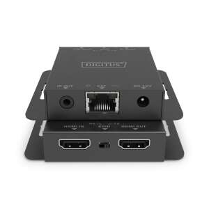 Digitus DS-55519 HDMI Extender, nadajnik, widok z tyłu, czarny, wejście HDMI, wyjście HDMI, port sieciowy CAT6, wyjście IR, wejście zasilania DC 12V - Koncentrator HDMI