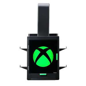 Numskull Xbox Logo Gaming Accessory Stand, black stand with green Xbox logo, holds up to 10 games or movies, 4 controllers, and headphones - Gaming Console Accessory