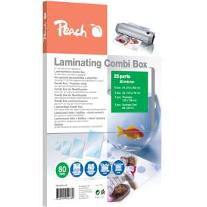 Peach Lamináló Combi Box 80 mikron, 25 db lamináló tasak, A4, A5, fotó és névjegykártya méretben - Peach