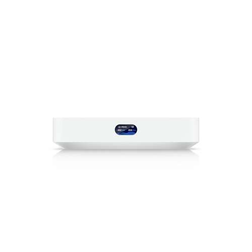Ubiquiti UniFi Cloud Ultra Gateway преден изглед, бял, компактен, мрежово устройство