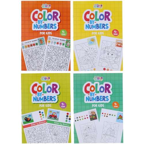 Carte de colorat după numere pentru copii, de la 4 ani, 16 pagini, 4 modele diferite, model aleatoriu