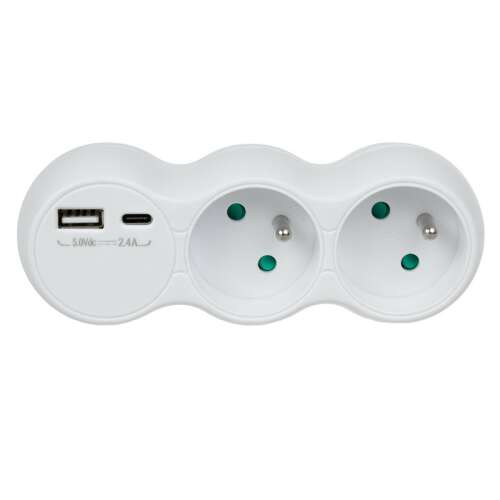 Maclean MCE339 2 aljzatos hálózati elosztó USB és USB-C portokkal, fehér - Maclean