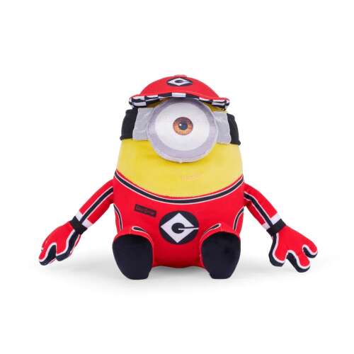 Schmidt Spiele Minyonok Pit Crew plüss figura, 25 cm, piros versenyruha, sárga test, egy szem, fekete szemüveg, fehér sapka - Schmidt