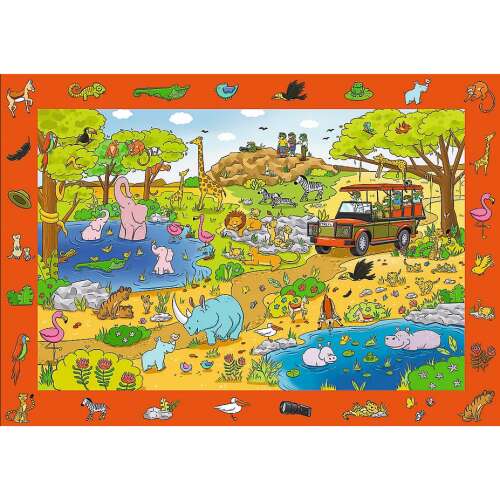 Puzzle Trefl Spy Guy Safari, 24 dielikov, nájdite skryté predmety, puzzle pre deti, zvieratá zo safari, vzdelávacia hračka
