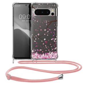 Priehľadné puzdro Kwmobile Google Pixel 8 Pro s ružovým kvetinovým dizajnom a šnúrkou - Kwmobile Puzdrá na telefóny