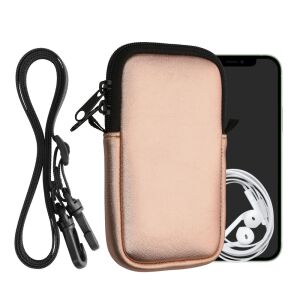 Husă universală telefon Kwmobile mărimea M 5.5 inch roz auriu neopren cu curea și căști - Kwmobile