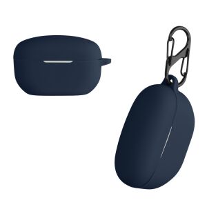 Ciemnoniebieskie silikonowe etui ochronne Kwmobile do słuchawek Sony WF-1000XM5 z karabińczykiem - Zestaw słuchawkowy