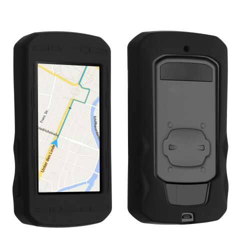 Husă silicon neagră Kwmobile pentru computer GPS Bryton Rider 750, vedere față și spate