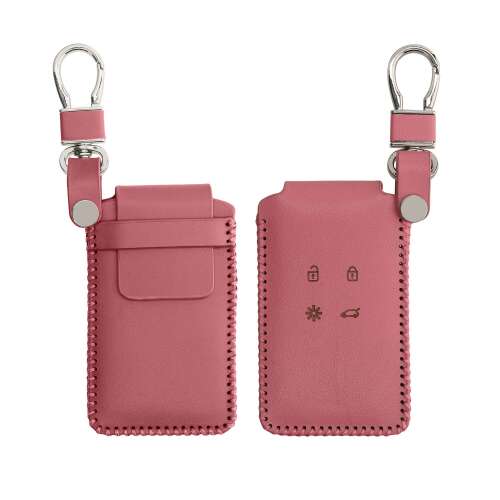 Kwmobile Renault 4 Button Smart Key Leather Case, Dark Pink, Front and Back View