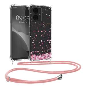 Kwmobile phone case with lanyard for Motorola Moto G14, transparent with pink cherry blossom design, silicone - Phone Case
