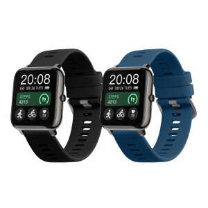 Set de 2 curele de înlocuire Kwmobile pentru smartwatch Popglory P66, curele din silicon negru și albastru - Curea ceas inteligent