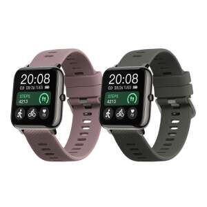 2 броя силиконови каишки Kwmobile за смарт часовник Popglory P66, черен и розов - Каишка за умен часовник
