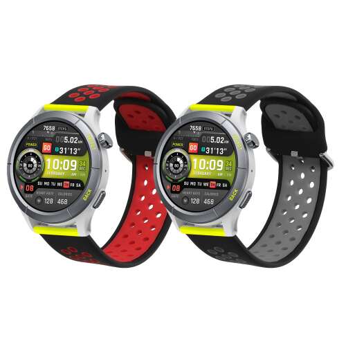 2 pack Kwmobile silicone watch bands for Amazfit Cheetah/Zepp E smartwatch, black and red, black and grey