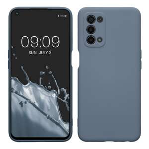 Etui na telefon Kwmobile do Oppo A74 (5G) / A54 (5G), ciemnoniebieskie silikonowe etui, widok z przodu i tyłu - Artykuły techniczne i elektronika