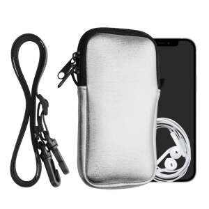 Kwmobile strieborný neoprénový telefónny obal s nastaviteľným popruhom, pre telefóny 5,5 palca, s náhlavnou súpravou a telefónom vo vnútri - Kwmobile Puzdrá na telefóny