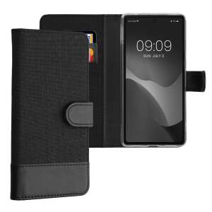 Kwmobile Google Pixel 7a wallet case, black, textile, with card slots and stand function - Phone Case