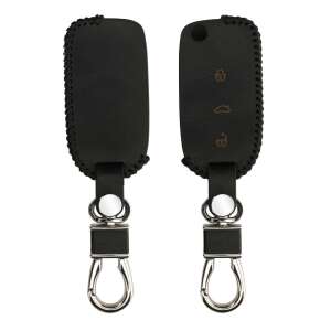 KWmobile Car Key Case for Skoda/Seat 3 Buttons, Black, Genuine Leather, KWM000024XG001C