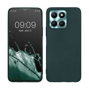 Kwmobile phone case for Honor X6a, dark green silicone case, front and back view - Phone Case