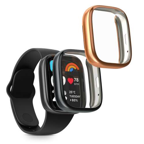 Kwmobile protective case for Xiaomi Redmi Watch 3 Active, black and rose gold, silicone, 2 pack