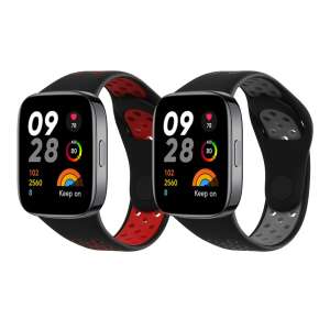 2 darabos Kwmobile szilikon óra szíj Xiaomi Redmi Watch 3 Active-hoz, fekete piros és szürke akcentusokkal - Okosóra szíj