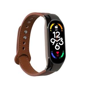 Brown leather strap for Xiaomi Mi Band 7 smartwatch, Kwmobile brand - Smart watch strap