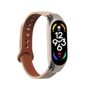 Kwmobile beige and brown leather band for Xiaomi Mi Band 7 smartwatch - Smart watch strap